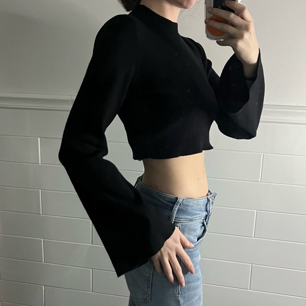 Black Cropped Mockneck Sweater Top